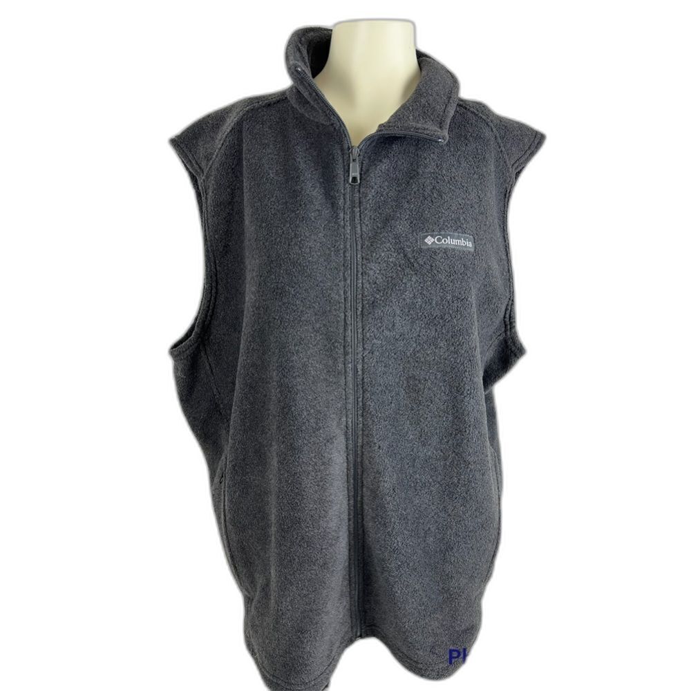 Columbia Mens Fleece Outdoor High Neck Logo Full Zip Vest Gray Size Large